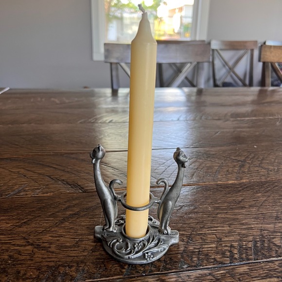 Other - Vintage Hamilton Cast Goods Pewter Metal Long Neck Cat Taper Candle Holder
